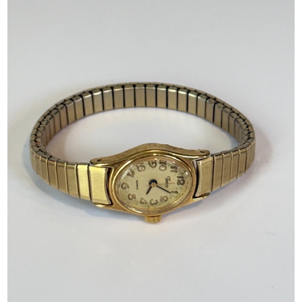 Vintage Timex Ladies Quartz Watch Gold Tone Stretch Band Untested